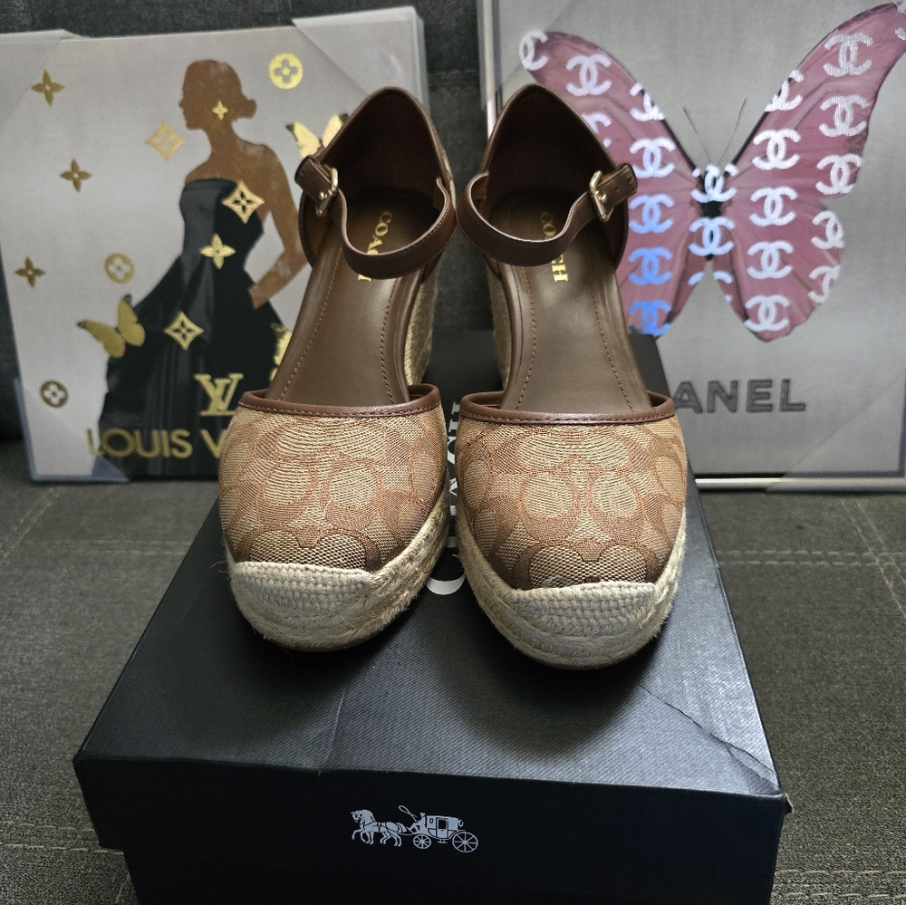 Coach Tan Espadrille Wedge Shoes